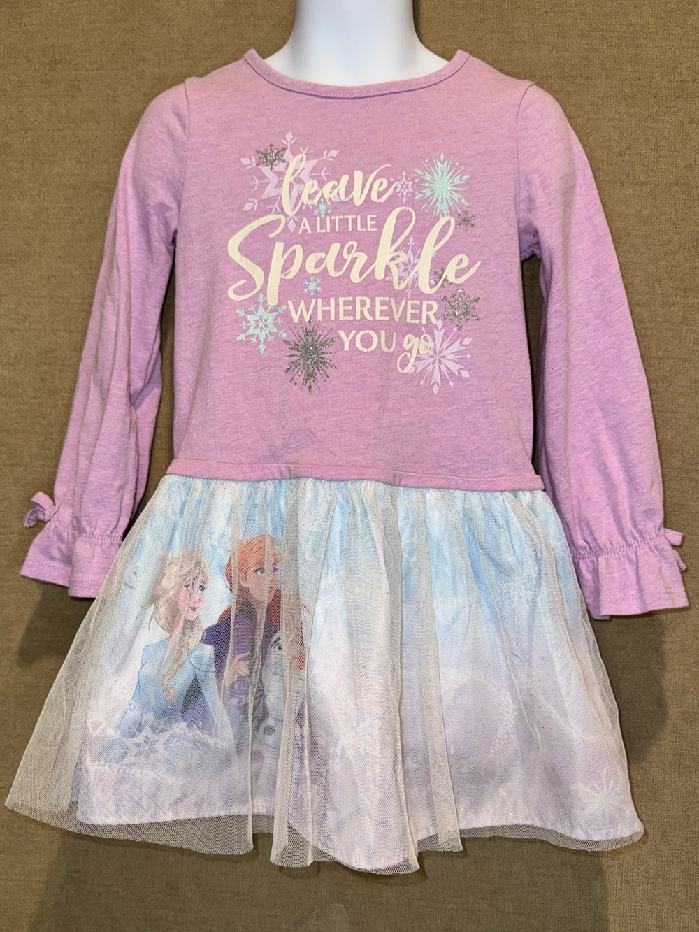 Disney Frozen Elsa Anna Olaf Glitter Tutu Dress Size 4T Lavender Purple